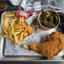 1/4 chicken dark with fries and collards