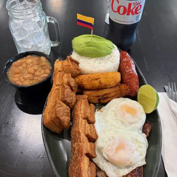 Malaquita - Colombian Bandeja Paisa, beef, chorizo, chicharron (pork), two eggs, sweet plantains, rice, beans, and 1/4 avocado - Juice Bars & Smoothies Near Me - Brick Township, New Jersey Malaquita - Colombian Bandeja Paisa, beef, chorizo, chicharron (pork), two eggs, sweet plantains, rice, beans, and 1/4 avocado - Juice Bars & Smoothies Near Me - Brick Township, New Jersey