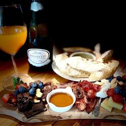 Tinto Wine & Cheese Strawbridge - Dramatic pic of an awesome dessert board with candied bacon.