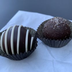 Chocolati Café - Kahlua truffle on the left, apricot truffle on the right.