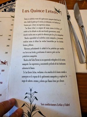 Menu photo 5 Las Quince Letras Oaxaca, OAX