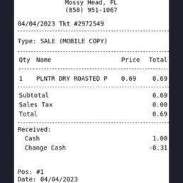 Receipt for peanuts Receipt for peanuts