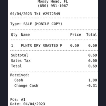 Love's Travel Stop - Receipt for peanuts - Gas Stations Near Me - Mossy Head, Florida Love's Travel Stop - Receipt for peanuts - Gas Stations Near Me - Mossy Head, Florida