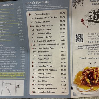 Dao Kitchen Asian Bistro - Menu 7/2024 - Chinese Near Me - Phoenix, Arizona