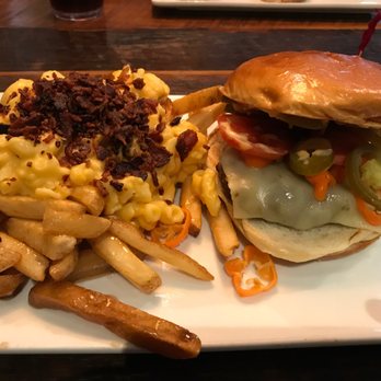 Chomp Burger - Tesla's Jalepeno with heavy tear jerker option and the Bacon Mac Fries. - Burgers Near Me - Adrian, Michigan Chomp Burger - Tesla's Jalepeno with heavy tear jerker option and the Bacon Mac Fries. - Burgers Near Me - Adrian, Michigan