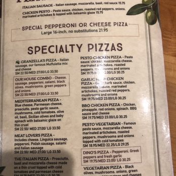 Granzella's Restaurant - Menu: pizzas (hey -- it's Italian, ok? - Italian Near Me - Williams, California