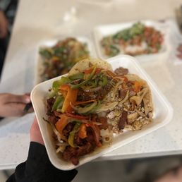 pastor, pollo, barbacoa tacos fajita style