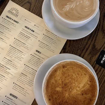 Avalon Cafe And Kitchen - Ann Arbor - Golden latte (bottom) and regular latte with oat milk (top) - Cafes Near Me - Ann Arbor, Michigan