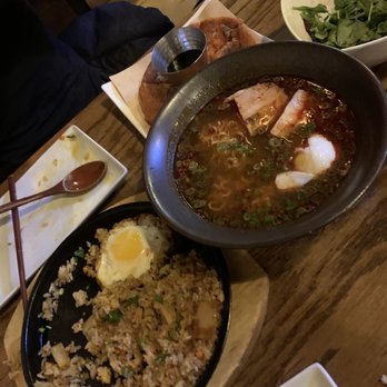 The Jin - Kimchi Fried Rice with Egg, Ramen with Braised Pork Belly and Poached Egg and Kimchi Korean Pancake - Korean Near Me - New York, New York The Jin - Kimchi Fried Rice with Egg, Ramen with Braised Pork Belly and Poached Egg and Kimchi Korean Pancake - Korean Near Me - New York, New York
