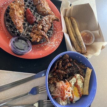 Egg Karne - Ube Waffle, "Silog" Breakfast Bowl, Lumpia Filipino Beef Egg Rolls - Breakfast & Brunch Near Me - Herndon, Virginia