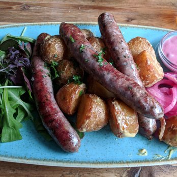 Den Glade Gris - Reindeer Sausage, Dijon potatoes, salad - Gastropubs Near Me - Oslo, 03 Den Glade Gris - Reindeer Sausage, Dijon potatoes, salad - Gastropubs Near Me - Oslo, 03