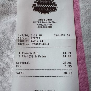 Izzie's Diner - Proof of purchase - Diners Near Me - Yuma, Arizona Izzie's Diner - Proof of purchase - Diners Near Me - Yuma, Arizona