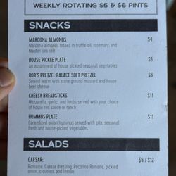 Oakshire Beer Hall - Simple bar menu