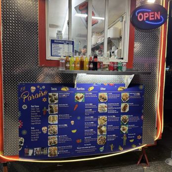 El Paraiso - Front of the food cart with menu - Food Trucks Near Me - Portland, Oregon El Paraiso - Front of the food cart with menu - Food Trucks Near Me - Portland, Oregon