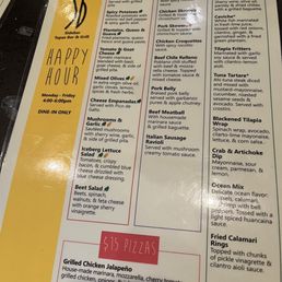 Happy hour menu