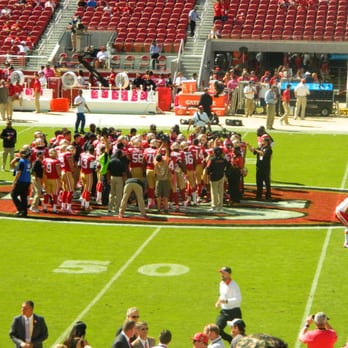 Levi's Stadium - view of theam huddle from C114. Expensive list price for the seats. - Stadiums & Arenas Near Me - Santa Clara, California