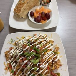 Migas Breakfast Nachos & Loaded Burrito (off the secret menu).