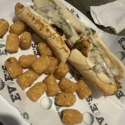 Blackened chicken Philly with tots!