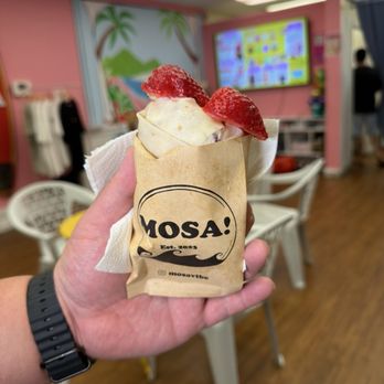 Mosa - Macnut crepe with strawberry topping and blueberry cheesecake ice cream. So good! - Desserts Near Me - Honolulu, Hawaii