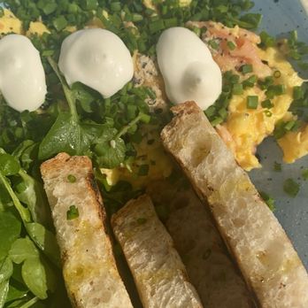 B Bistro + Bakery - Salmon Scramble  with toast - Bakeries Near Me - Miami, Florida