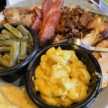 RibCrib BBQ - Trio with Mac n cheese and green beans! Yummmmm! - Barbeque Near Me - Wichita Falls, Texas