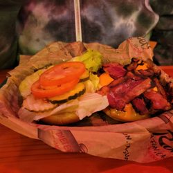 Roosters - BBQ Burger with a Side of Mac n Cheese