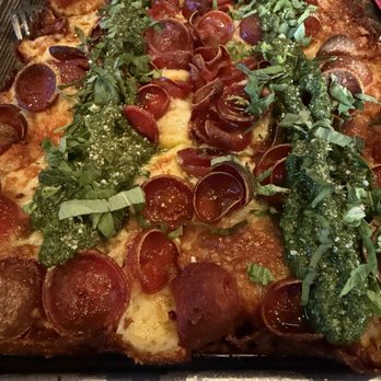 Pizza Rock - The Rosario with Pesto - Pizza Near Me - Las Vegas, Nevada Pizza Rock - The Rosario with Pesto - Pizza Near Me - Las Vegas, Nevada
