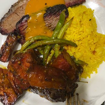 ZEF BBQ - Brisket, Burnt Ends, 24k Gold BBQ sauce and Szechuan green beans (I made the rice lol) - Personal Chefs Near Me ZEF BBQ - Brisket, Burnt Ends, 24k Gold BBQ sauce and Szechuan green beans (I made the rice lol) - Personal Chefs Near Me