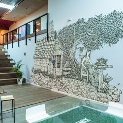 Kindred Studios Yarraville - Shawn Lu's Mural in our Atrium. Image: Jorge De Araujo