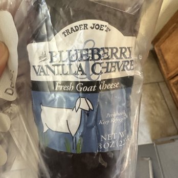 Trader Joe's - Blueberry goat cheese. Good with water crackers or pita chips. Paired with or without wine! This stuff is addicting it's so good - Grocery Near Me - Camarillo, California Trader Joe's - Blueberry goat cheese. Good with water crackers or pita chips. Paired with or without wine! This stuff is addicting it's so good - Grocery Near Me - Camarillo, California
