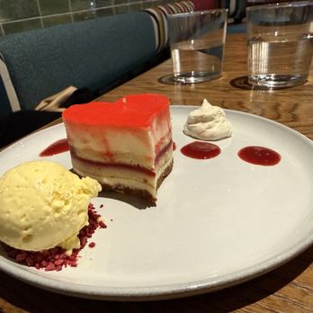 Marcus Live! Bar & Grille - Valentines dessert, vanilla cake with raspberry filling - American Near Me - East Rutherford, New Jersey Marcus Live! Bar & Grille - Valentines dessert, vanilla cake with raspberry filling - American Near Me - East Rutherford, New Jersey