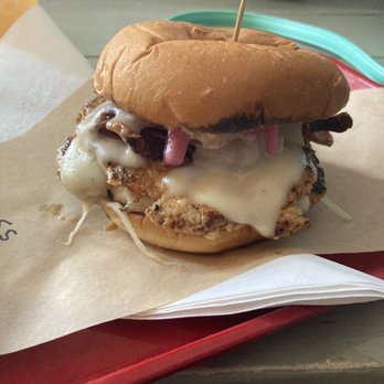 Hold Out Brewing - Chicken bacon ranch burger. Eat fast, bun got soggy really quickly. - Brewpubs Near Me - Austin, Texas Hold Out Brewing - Chicken bacon ranch burger. Eat fast, bun got soggy really quickly. - Brewpubs Near Me - Austin, Texas