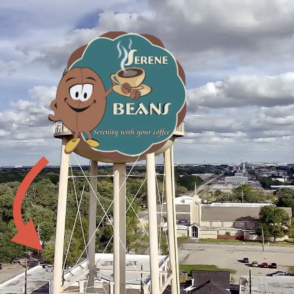 Serene Beans next to the Katy water tower. Serene Beans next to the Katy water tower.