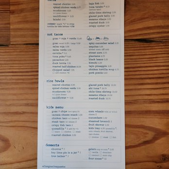 Bartaco - Menu and order sheet - Mexican Near Me - Tampa, Florida
