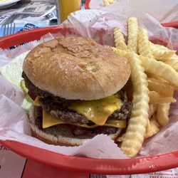 54 Cafe - Double bacon cheeseburger with fries