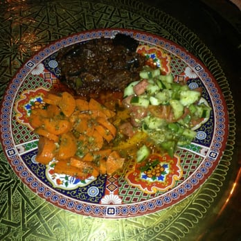 Marrakesh Restaurant - My favorite! Salad starter with eggplant, carrots, and a cucumber pepper tomatoes salad - Moroccan Near Me - Philadelphia, Pennsylvania