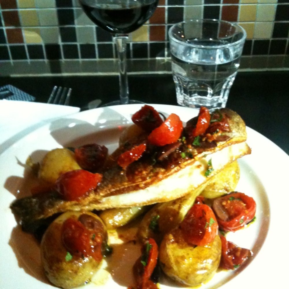 Coppinger Row - Pan fried sea bass with tomato kalamata sauce. - Mediterranean Near Me - Dublin, D