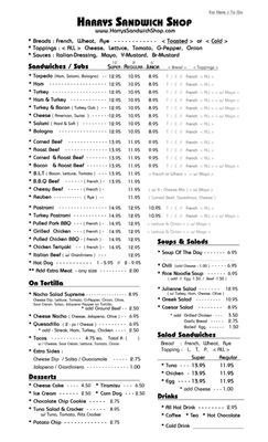 Menu photo 1 Harry's Sandwich Shop Chicago, IL
