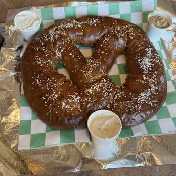 Bo’s Schnitzelbunker - Milwaukee pretzel with yogurt dip, and mustard dip - German Near Me - Pewaukee, Wisconsin Bo’s Schnitzelbunker - Milwaukee pretzel with yogurt dip, and mustard dip - German Near Me - Pewaukee, Wisconsin