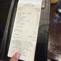 Total check for bottomless mimosas and pre fix menu for 4 ppl Total check for bottomless mimosas and pre fix menu for 4 ppl