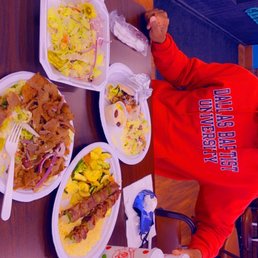 Greek gyros, Greek salad, lamb kabobs, & Falafel, humus & seasoned rice. Greek gyros, Greek salad, lamb kabobs, & Falafel, humus & seasoned rice.