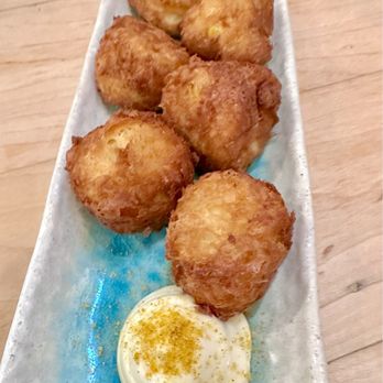 Nami Kaze - Corn Beignet (Aloun Farms). More of a creamy croquette w Japanese curry salt and kewpie mayo. - Japanese Near Me - Honolulu, Hawaii Nami Kaze - Corn Beignet (Aloun Farms). More of a creamy croquette w Japanese curry salt and kewpie mayo. - Japanese Near Me - Honolulu, Hawaii