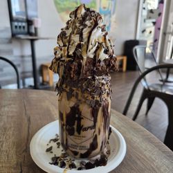 A work of art. A peanut butter brownie fudge shake. Holy moly.