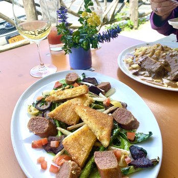 Mountain Brauhaus - Grilled polenta with vegan sausage - New American Near Me - Gardiner, New York Mountain Brauhaus - Grilled polenta with vegan sausage - New American Near Me - Gardiner, New York