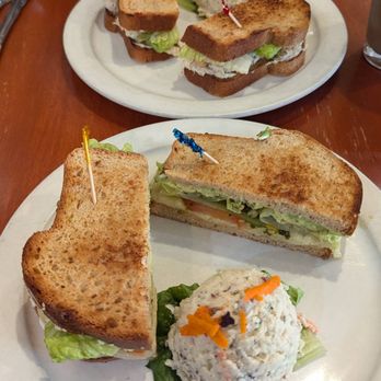 Rising Loafer Cafe & Bakery - Chicken Salad sandwich and Avocado Melted Jack sandwich, both with potato salad on the side. - Bakeries Near Me - Lafayette, California