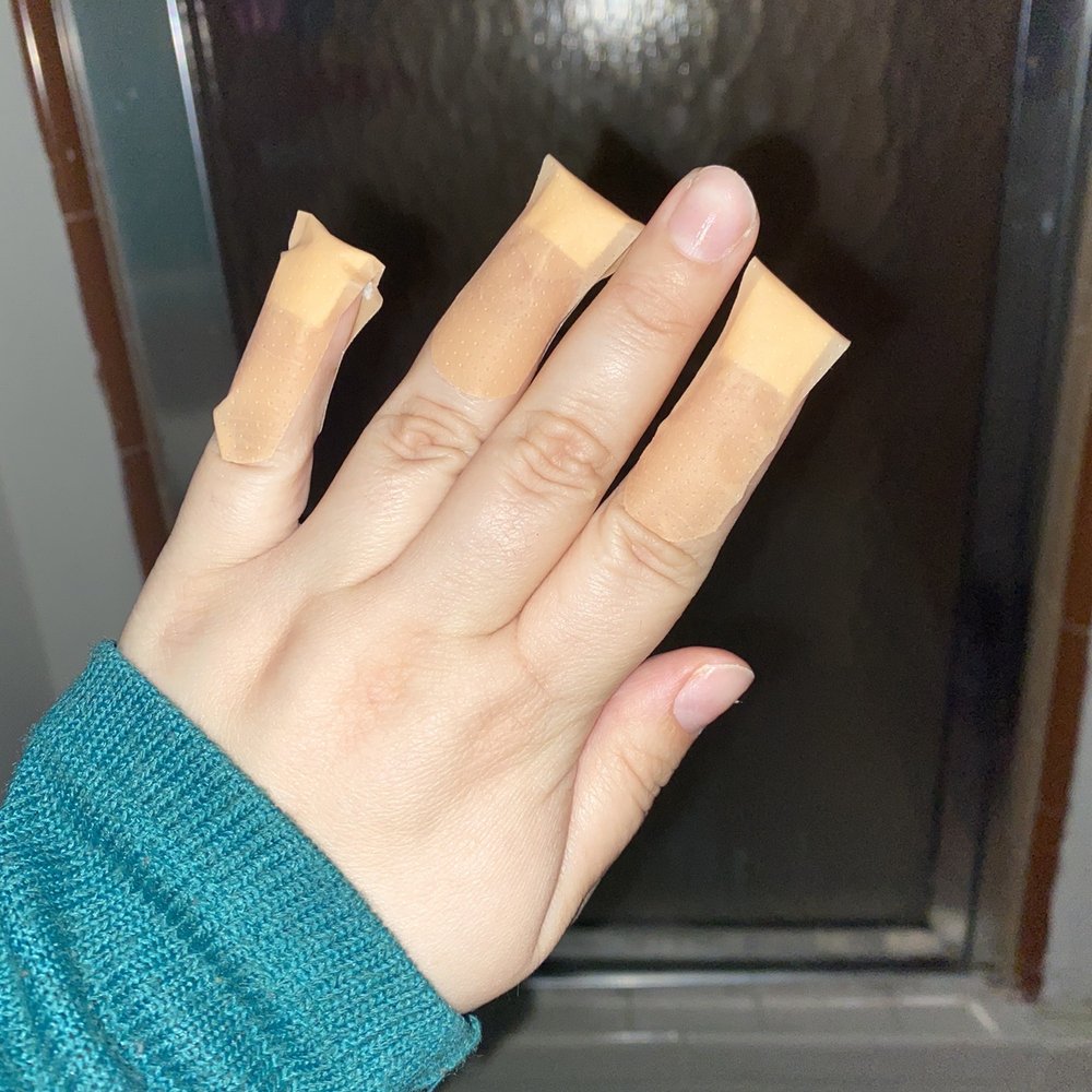 I had to cover my bloody  cuts from a bad nail tech. Simple acrylic nail removal was so painful. Please don't go here.