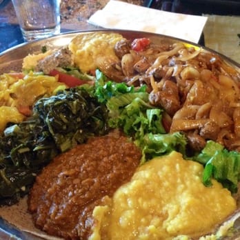 Cafe Colucci - Veggie combo and Doro Tibs (upper right). - Ethiopian Near Me - Oakland, California