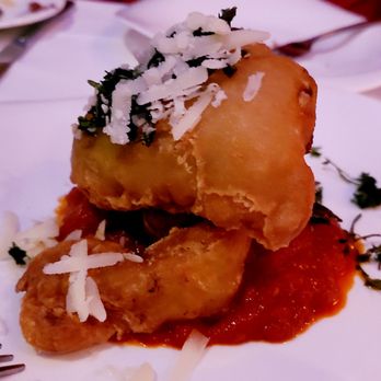 BV Tuscany Italian Restaurant - Zucchini flower stuffed with cheese, deep fried served on red sauce with cheese (appetizer special) - Italian Near Me - Teaneck, New Jersey