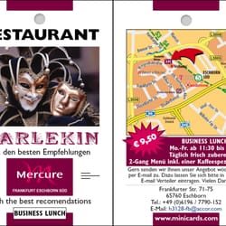 Mercure Hotel Frankfurt Eschborn Süd - Minicards, das Restaurant Harlekin, empfohlen vom Mercure Hotel Frankfurt Eschborn Süd