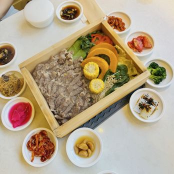 Olle Korean Cuisine - Hinoki wood steamer with brisket - after cooking - Korean Near Me - Los Angeles, California Olle Korean Cuisine - Hinoki wood steamer with brisket - after cooking - Korean Near Me - Los Angeles, California